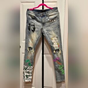 Tulones Currency Collection Graphic Distressed Jeans Colorful Graffiti 34/32